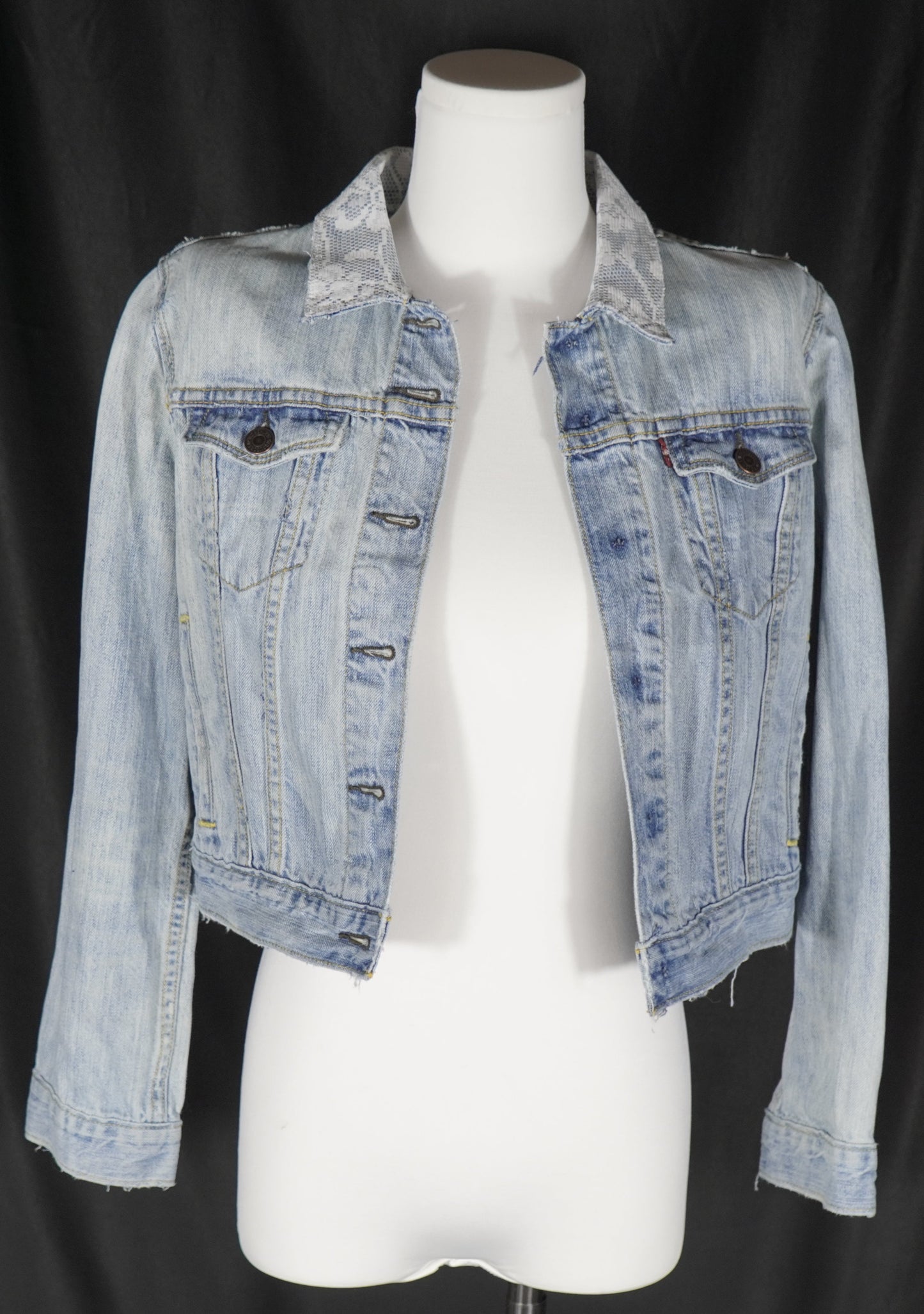 Reworked Jacket, Cropped - Denim with Lace