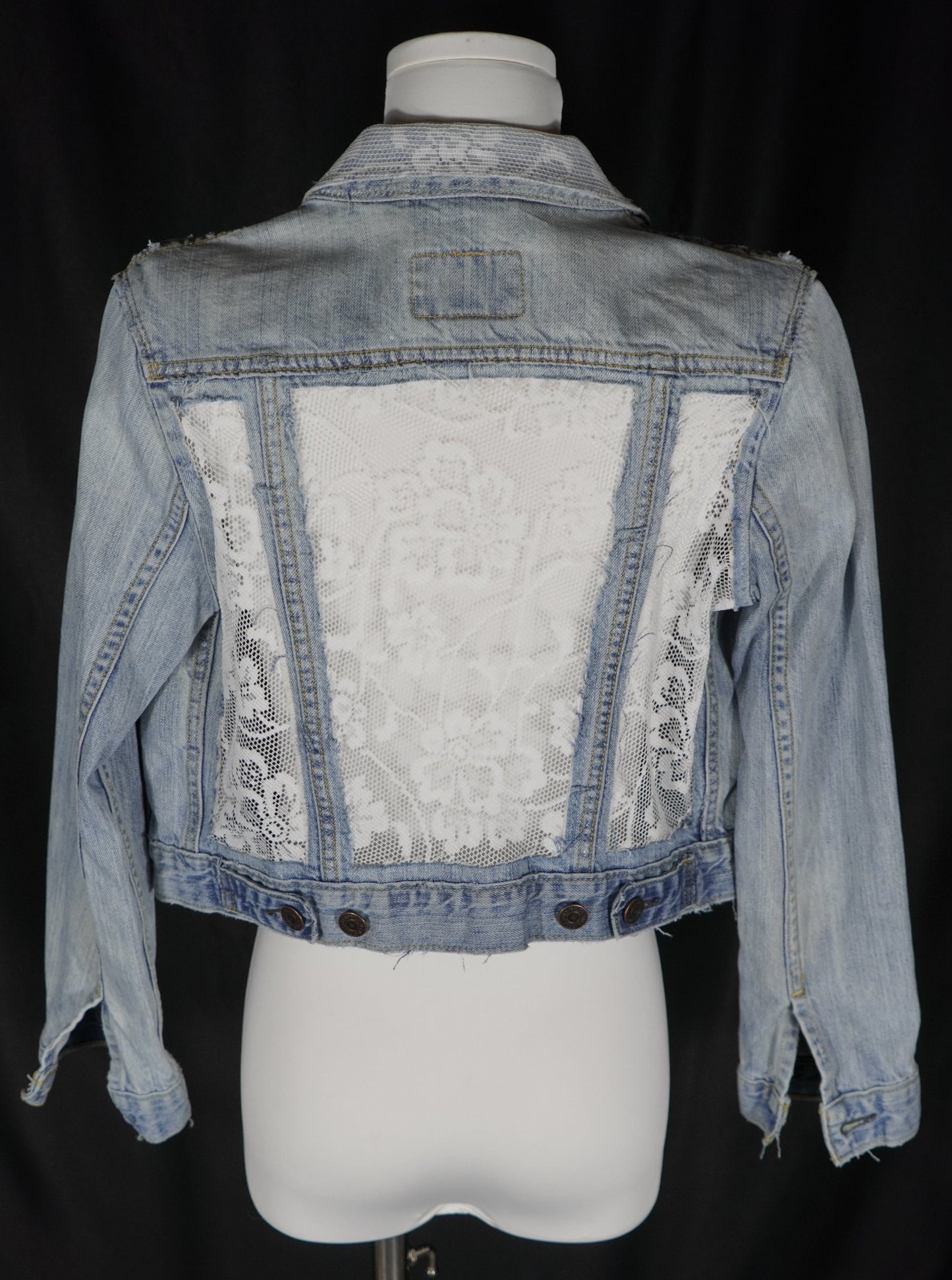 Reworked Jacket, Cropped - Denim with Lace