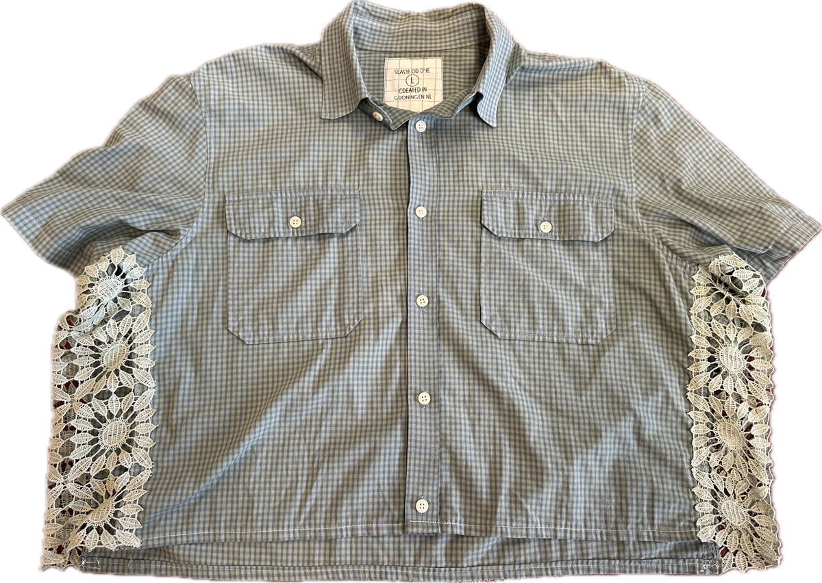 Gingham Crochet Button Front Shirt