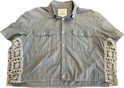 Gingham Crochet Button Front Shirt