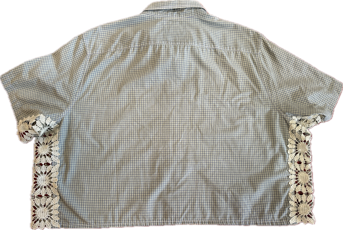 Gingham Crochet Button Front Shirt